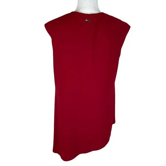 Anne Klein Womens Red Asymmetrical Top Size 10 Capsule Lagenlook Office Career - Picture 4 of 7